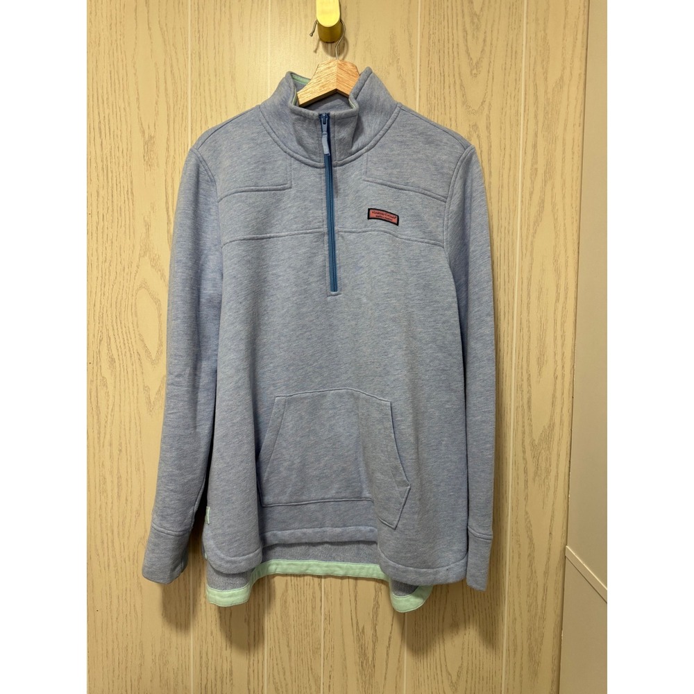 Vineyard Vines Womens Blue Heathered Quarter Zip Shep Shirt Pullover Size L